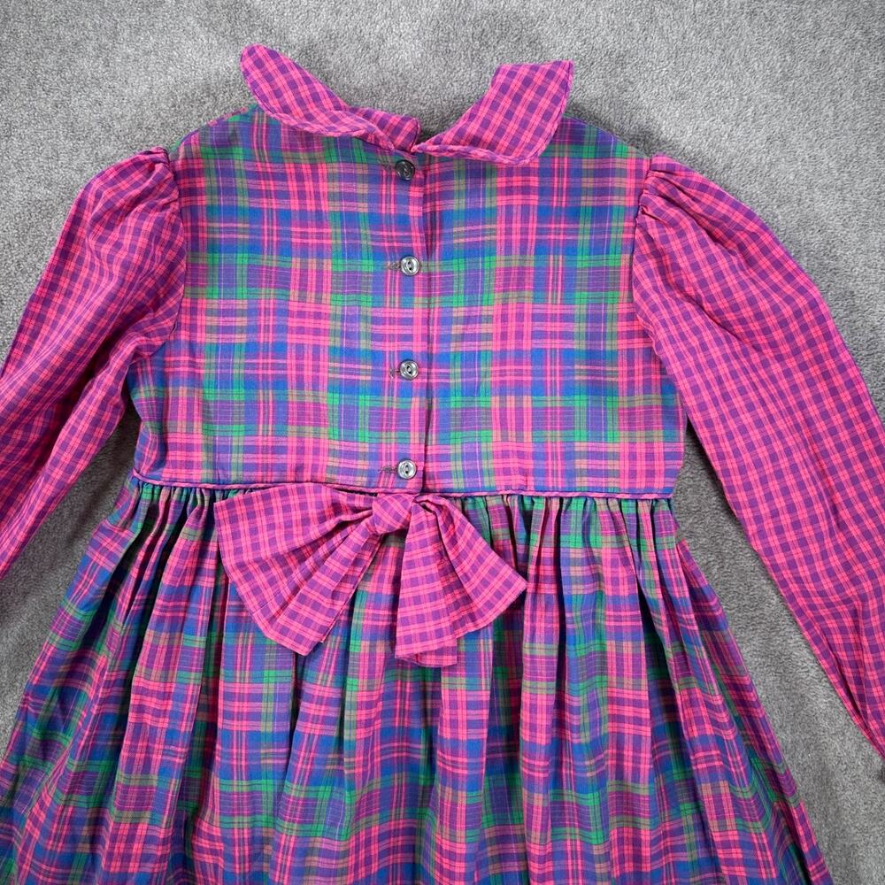 Rags From Richards Girls Size 7 Dress Pink Purple Plaid Peter Pan Collar Bow - Picture 7 of 7